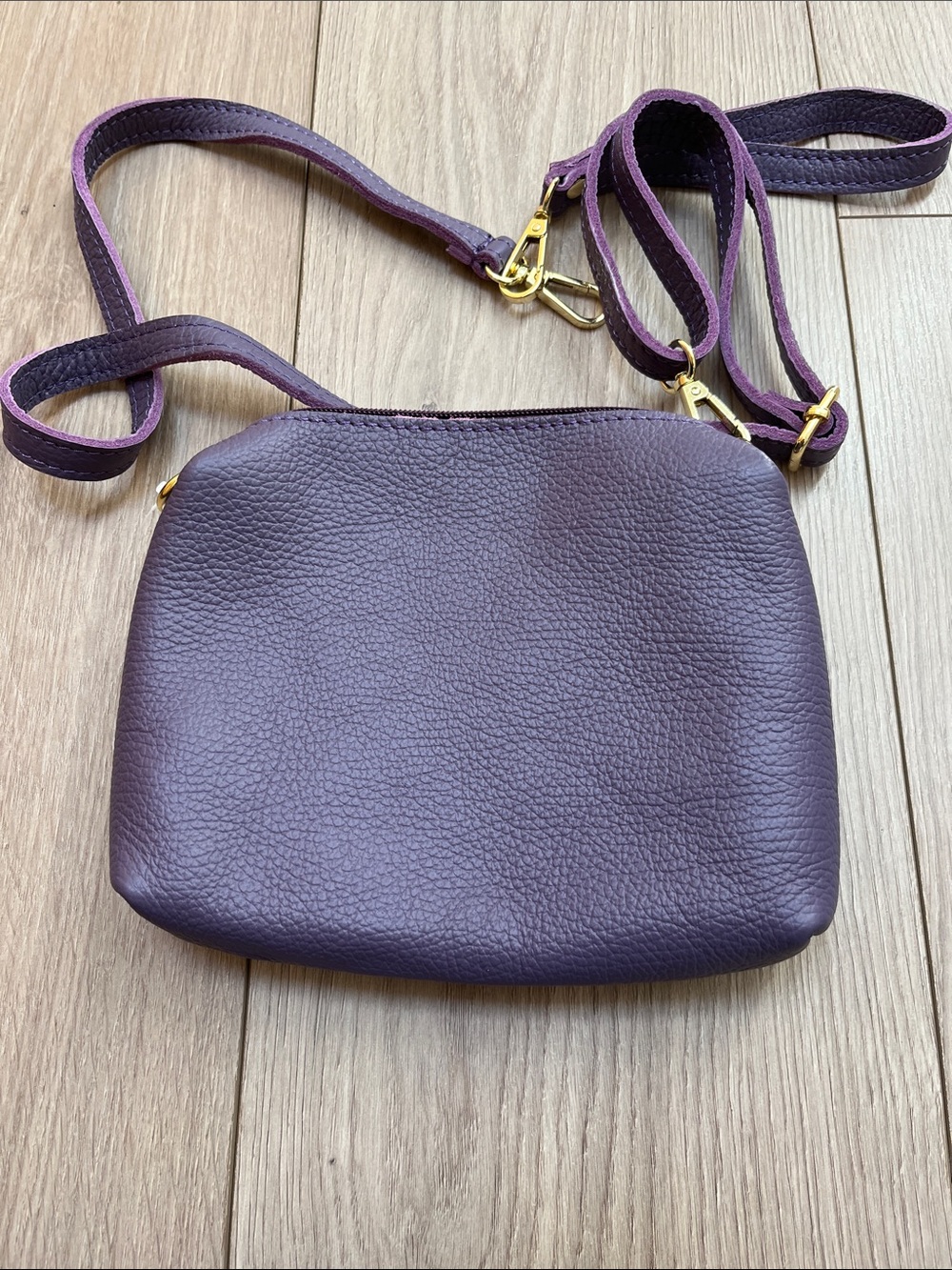 Purple Leather Crossbody Bag - handmade Italy/ wrist strap included